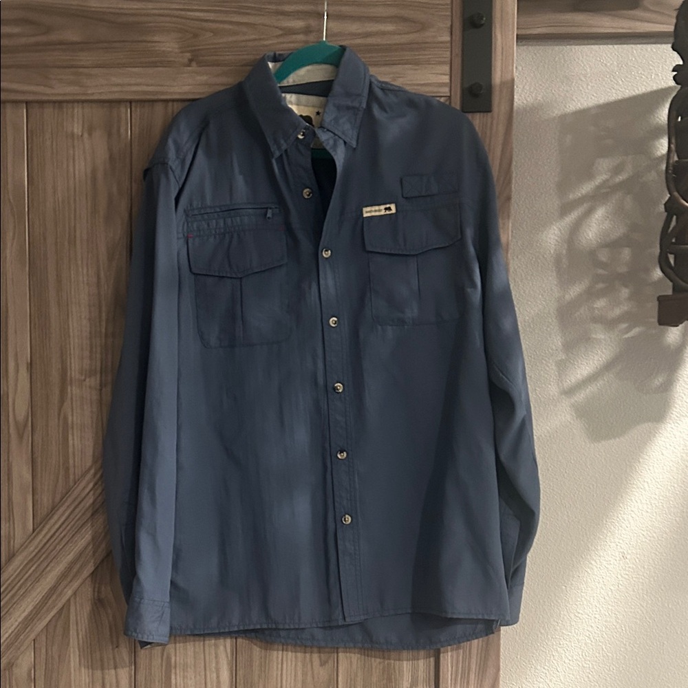 Dakota Grizzly Nylon Vented Sportsman Men's Blue Casual Button Down Shirt Size M